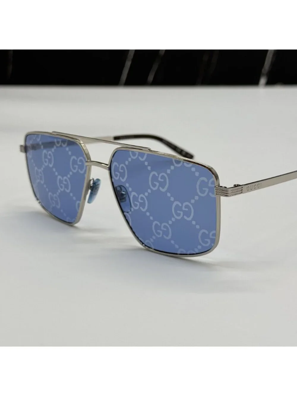 New Gucci GG0941S 004 Silver Blue Pilot Frame Unisex Sunglasses